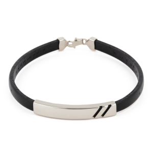 Srebrna bransoletka na skórzanym pasku Próby 925