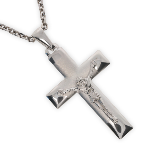 Srebrny krzyżyk rodowany z wizerunkiem Jezusa Próby 925