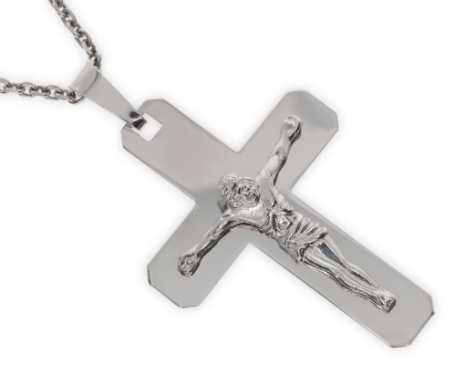 Srebrny krzyżyk rodowany z wizerunkiem Jezusa Próby 925