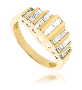 Złoty pierścionek z diamentami wielokamieniowy 585 