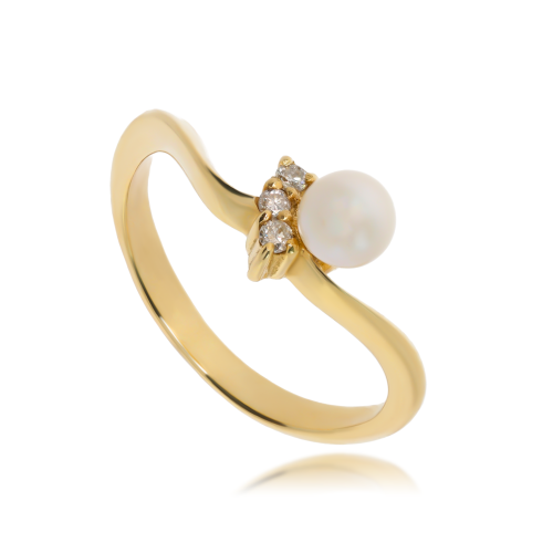 Złoty pierścionek zaręczynowy perła i diamenty 585