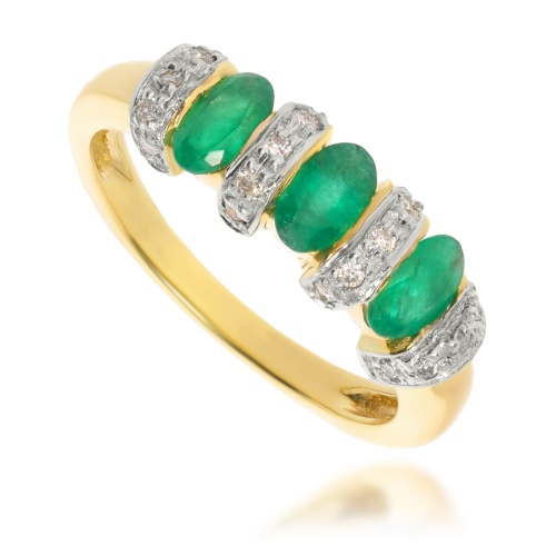 Złoty pierścionek z szmaragdem i diamentami 585