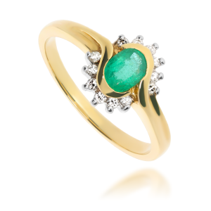 Złoty pierścionek zaręczynowy szmaragd i diamenty 