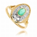 Złoty pierścionek z szmaragdem i diamentami 585