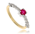 Złoty pierścionek zaręczynowy diament i rubin 585