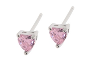Srebrne kolczyki z różowym sercem próby 925