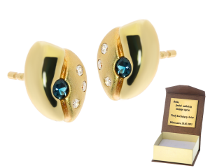 Złote kolczyki z diamentami i szafirem próby 585 