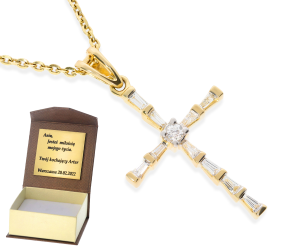 Złoty krzyżyk z diamentami próby 585 gr. 1.64