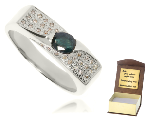 Złoty pierścionek zaręczynowy diament i szafir 585 