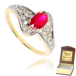 Złoty pierścionek zaręczynowy diament i rubin 585