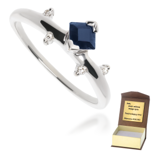 Złoty pierścionek zaręczynowy diament i szafir 585 