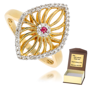 Złoty pierścionek zaręczynowy diament i rubin 585 