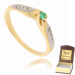 Złoty pierścionek zaręczynowy diament i szmaragd 585 