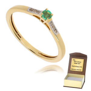 Złoty pierścionek zaręczynowy diament i szmaragd 585 