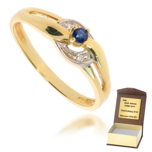 Złoty pierścionek zaręczynowy diament i szafir 585 