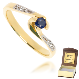 Złoty pierścionek zaręczynowy diament i szafir 585 