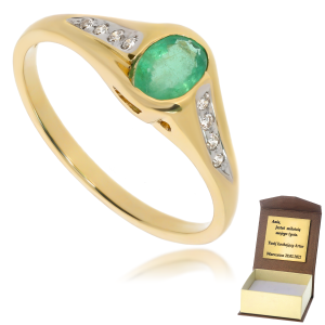 Złoty pierścionek zaręczynowy diament szmaragd 585