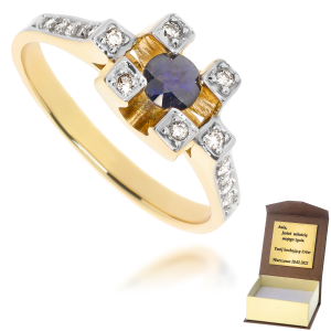 Złoty pierścionek zaręczynowy diament i rubin 585