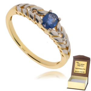 Złoty pierścionek zaręczynowy diament i szafir 585