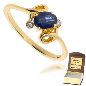 Złoty pierścionek zaręczynowy diament i szafir 585 