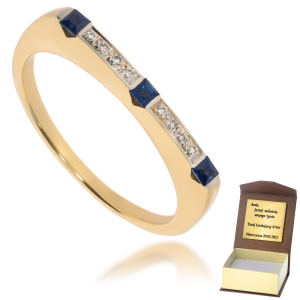 Złoty pierścionek z diamentami i szafirem 585 