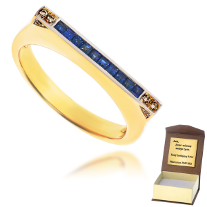 Złoty pierścionek z diamentami i szafirem 585