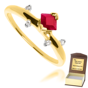 Złoty pierścionek zaręczynowy diament i ametyst 585