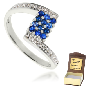 Złoty pierścionek zaręczynowy diament i szafir 585