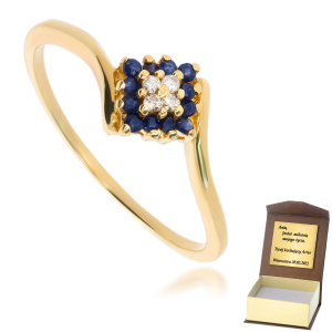 Złoty pierścionek zaręczynowy diament i szafir 585 