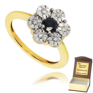 Złoty pierścionek zaręczynowy diament i szafir 585