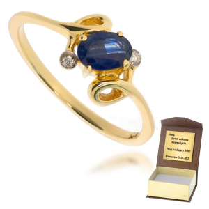 Złoty pierścionek zaręczynowy diament i szafir 585 