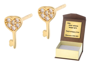 Złote kolczyki wiszące  z cyrkoniami Próby 585 