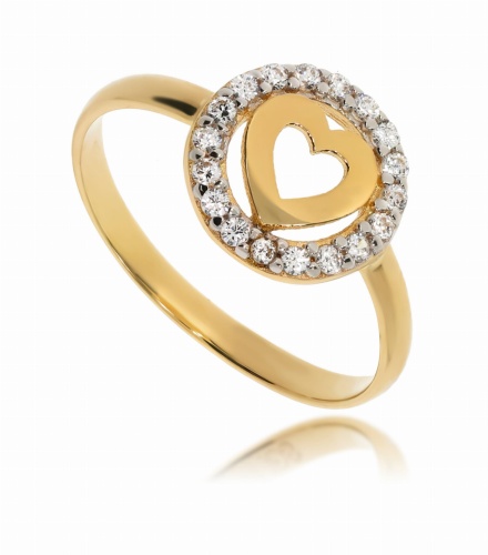 Złoty pierścionek serce z cyrkonią Próby 585