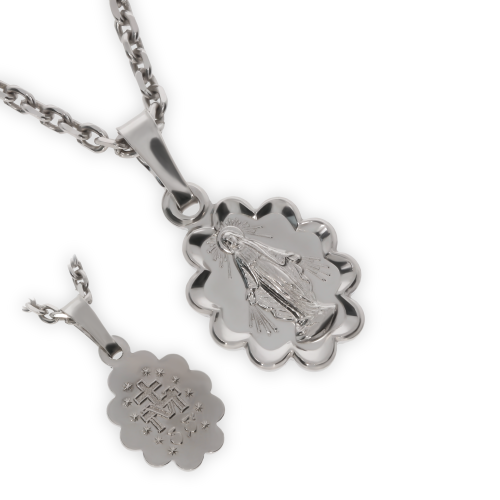 Srebrny medalik rodowany z wizerunkiem Matka Boska Próby 925