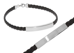 Srebrna bransoletka na skórzanym pasku Próby 925