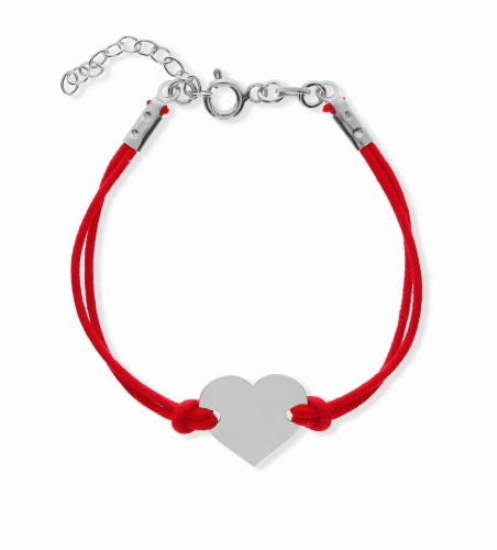 Srebrna bransoletka sznurek serce Próby 925